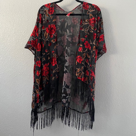 Grace + Emma Sweaters - Velvet Burnout Kimono OS Whimsigoth Fringe Festival Stevie Nicks Witchy Gothic